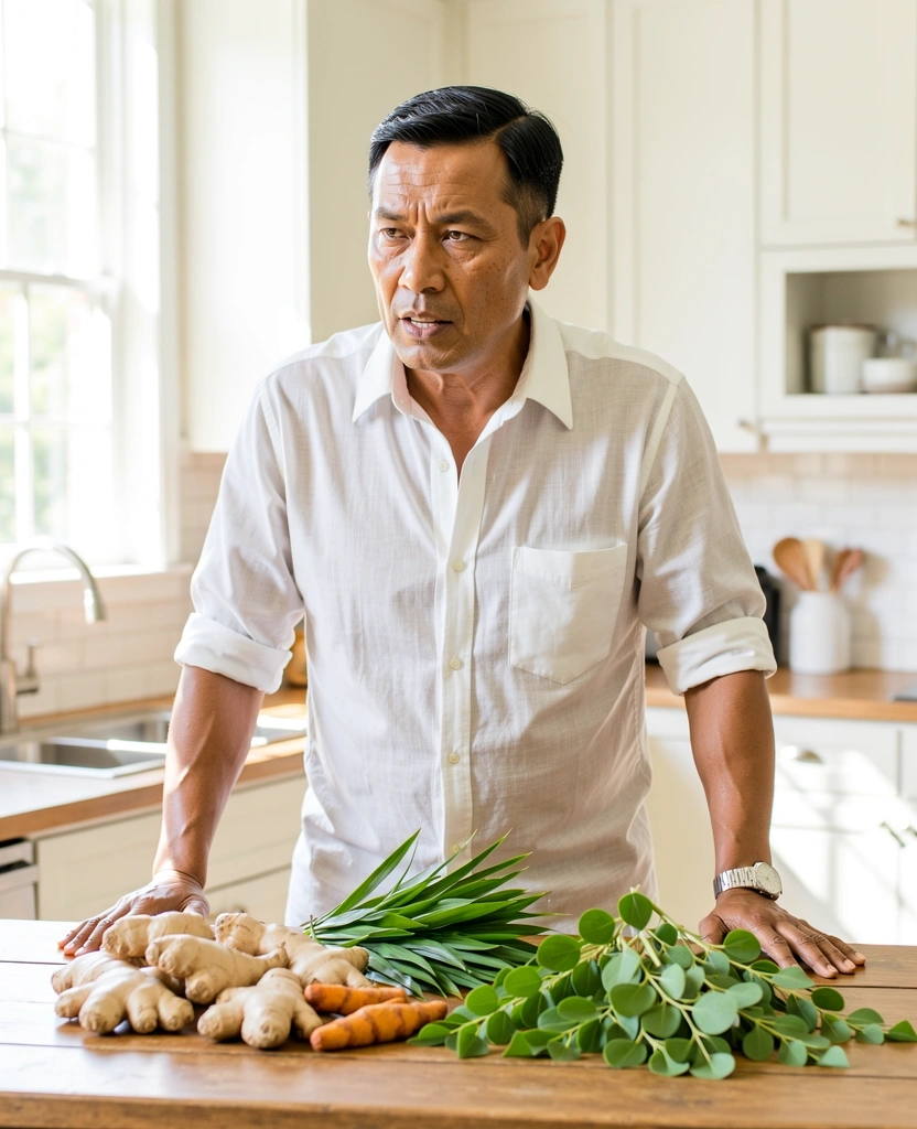 Energetic Filipino man with natural herbs